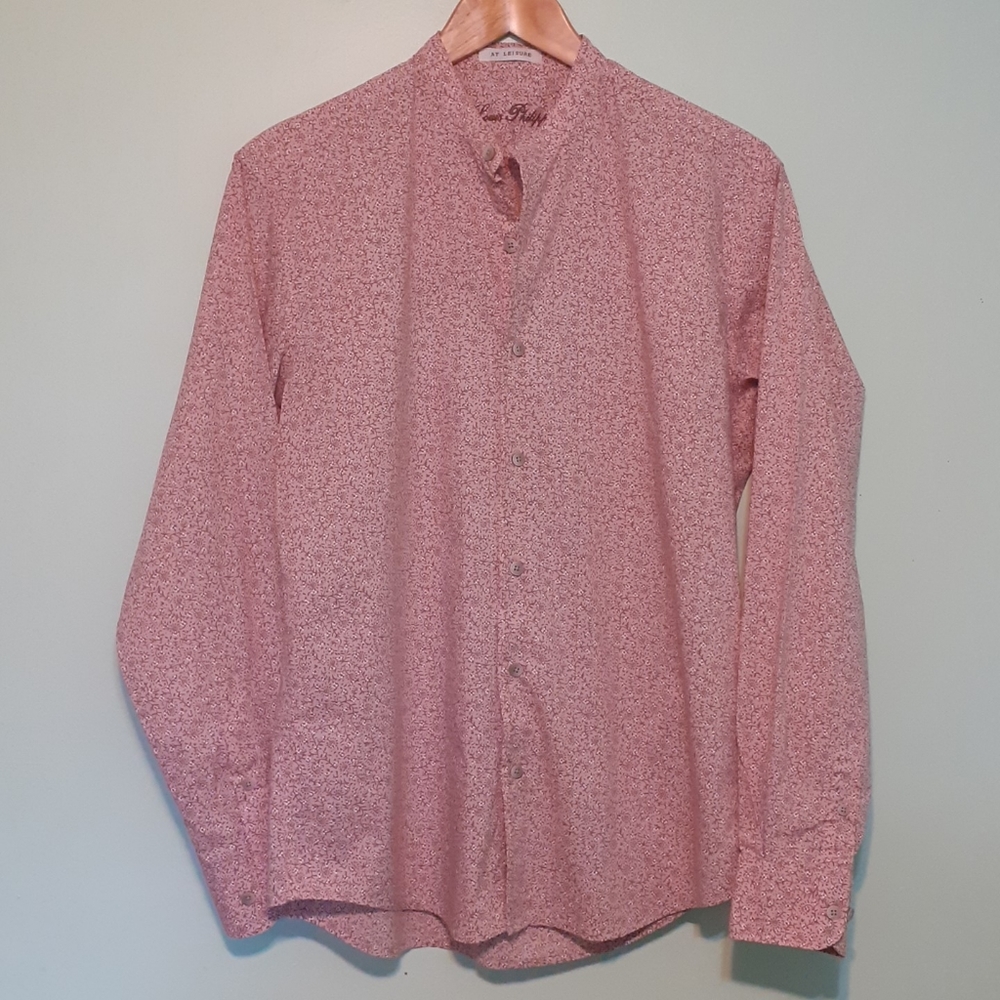 Mandarin collar Burgundy-pink Bowling Resort type-shirt M